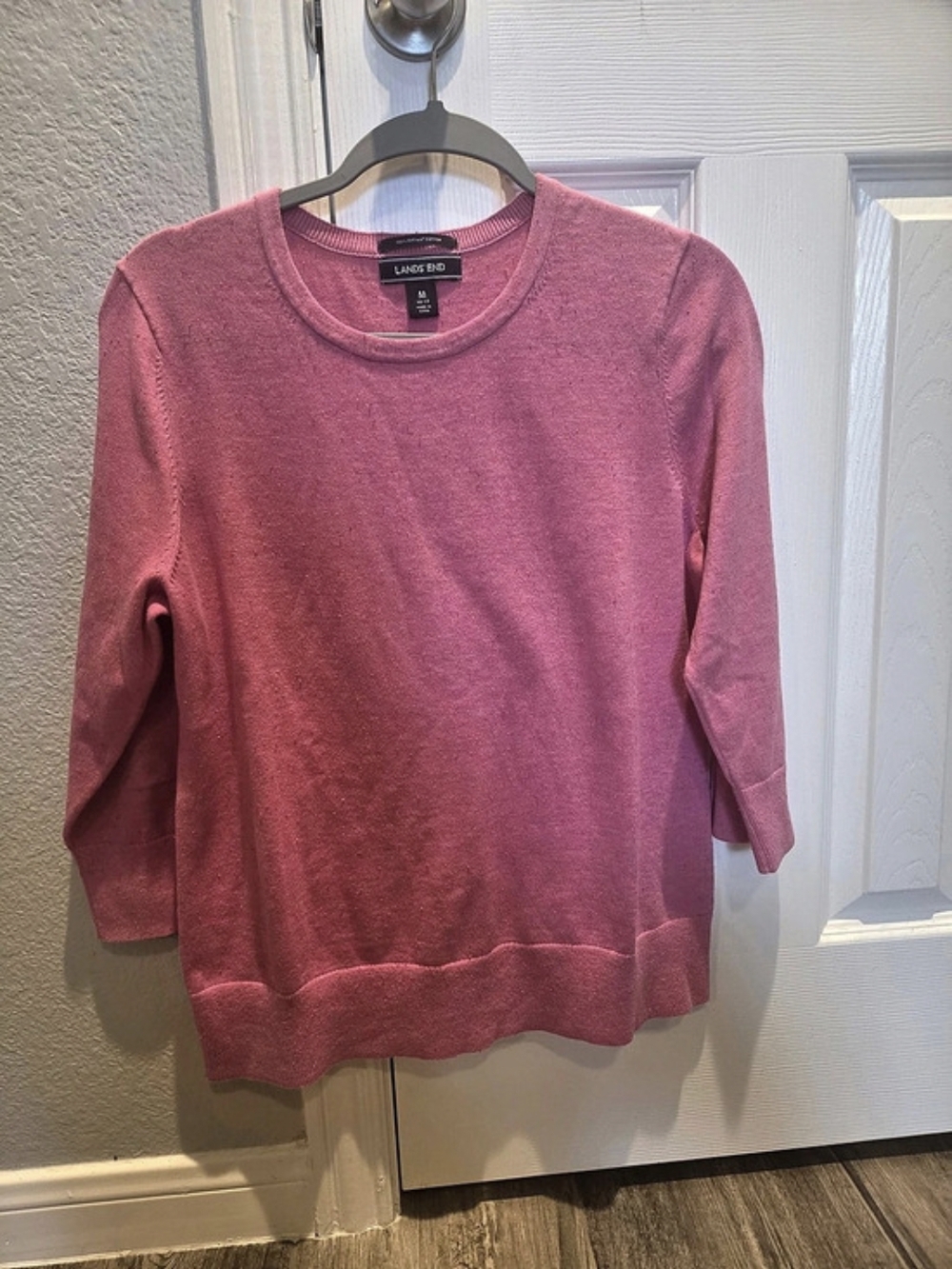 Lands' End Supima Cotton Crewneck Sweater Confetti Pink Medium